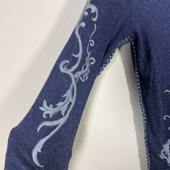 Jacqueline B Clothing Women's LS Embroidered Navy Wool Blend Top Large - Picture 6 of 6